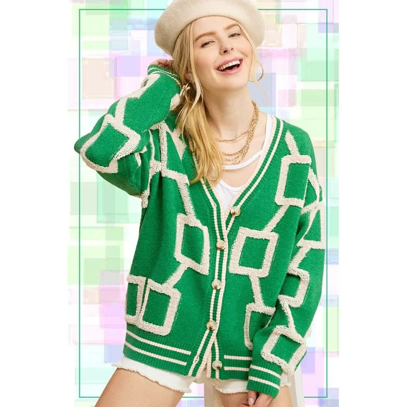 LA MIEL Women's Button-down Sweater Cardigan with Geometric Pattern - Reina Cardigan