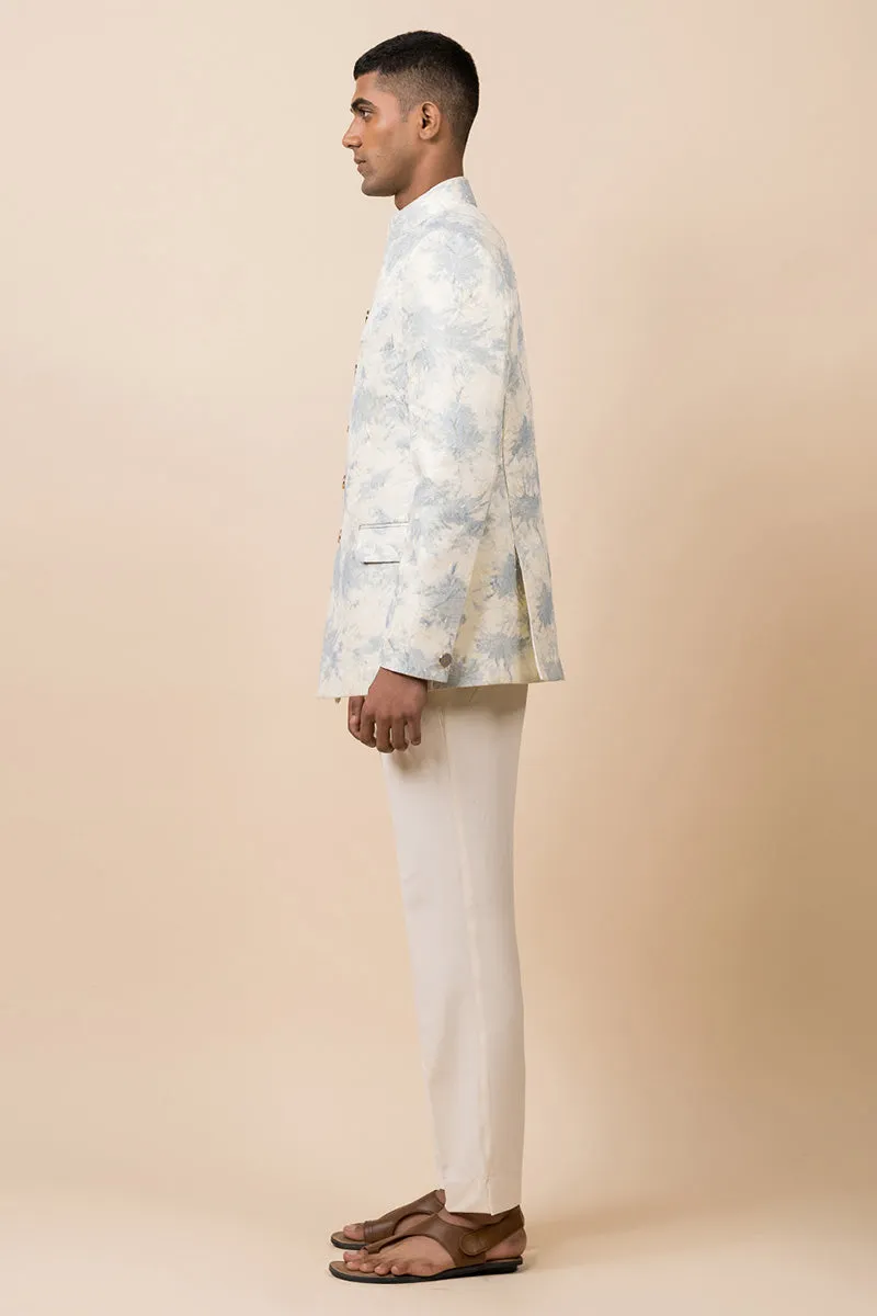 Light Blue Asymmetric Embroidered Bandhgala