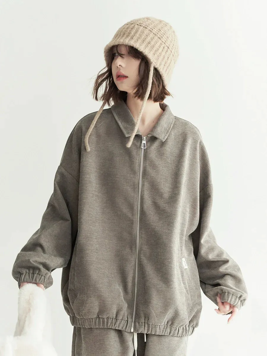 Loose Top Lapel Polo Zip-up
