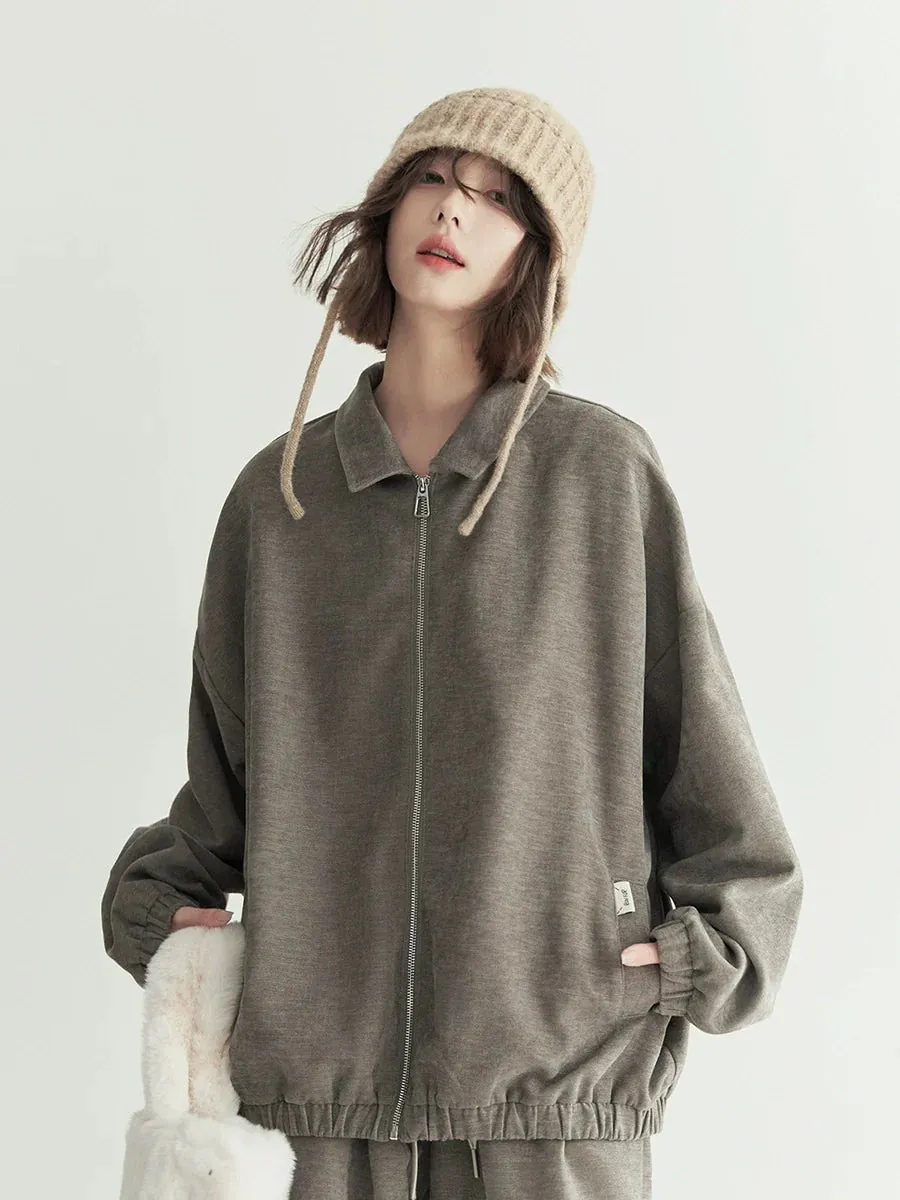 Loose Top Lapel Polo Zip-up
