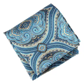 Mayan Blue / Pale Gold Paisley Pocket Square - [2017 Spring]