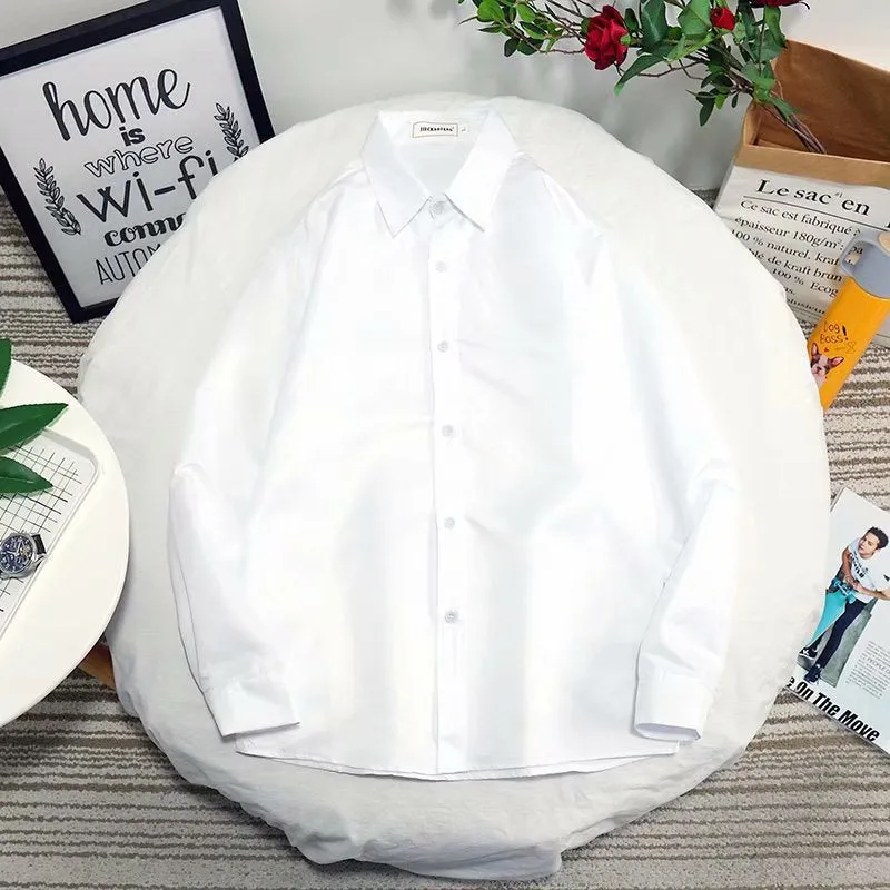 Men Long Sleeved White Shirt Casual Business Summer Korean Trendy Black Stylish Uniform Shirt