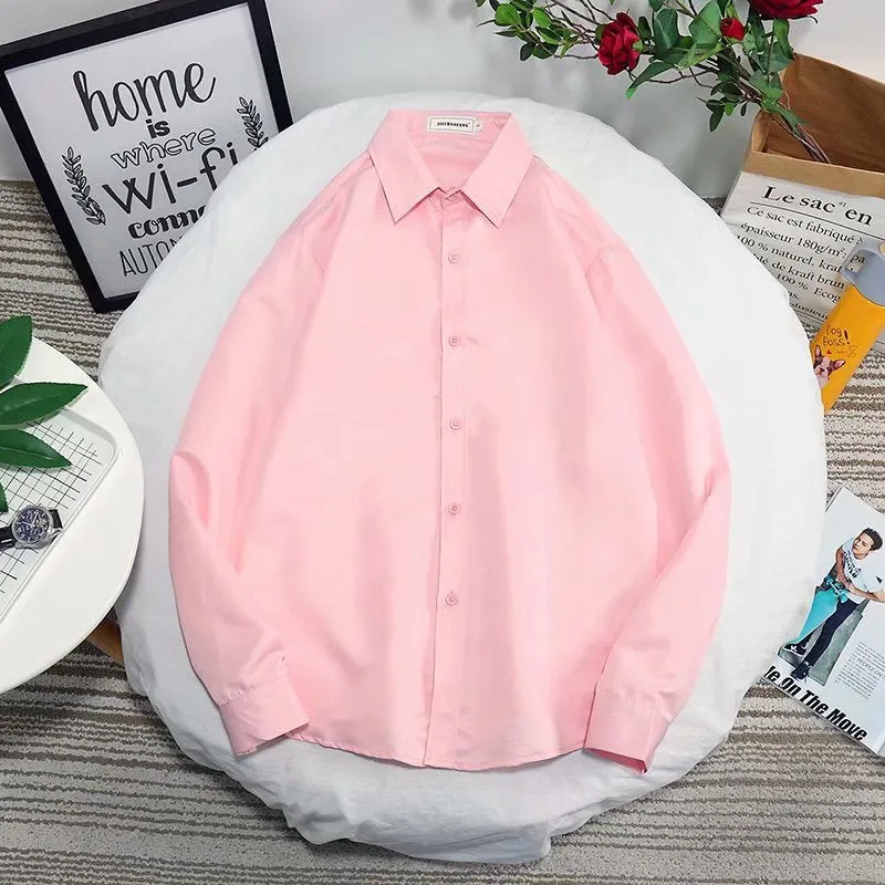 Men Long Sleeved White Shirt Casual Business Summer Korean Trendy Black Stylish Uniform Shirt