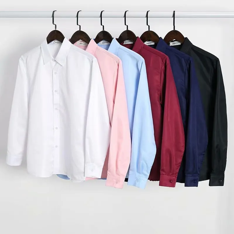 Men Long Sleeved White Shirt Casual Business Summer Korean Trendy Black Stylish Uniform Shirt