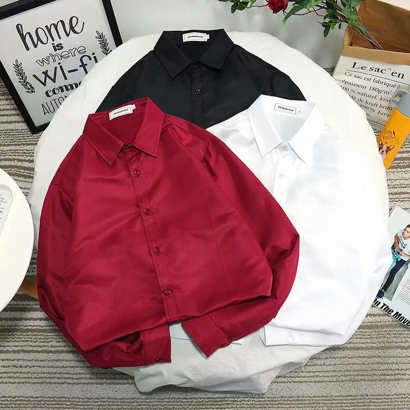 Men Long Sleeved White Shirt Casual Business Summer Korean Trendy Black Stylish Uniform Shirt