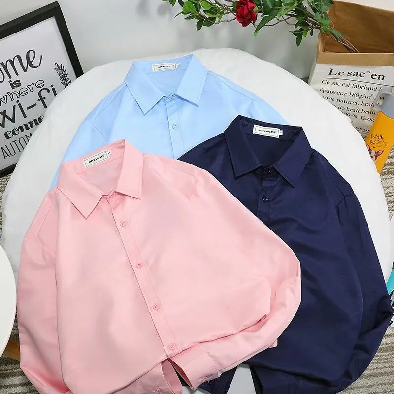Men Long Sleeved White Shirt Casual Business Summer Korean Trendy Black Stylish Uniform Shirt