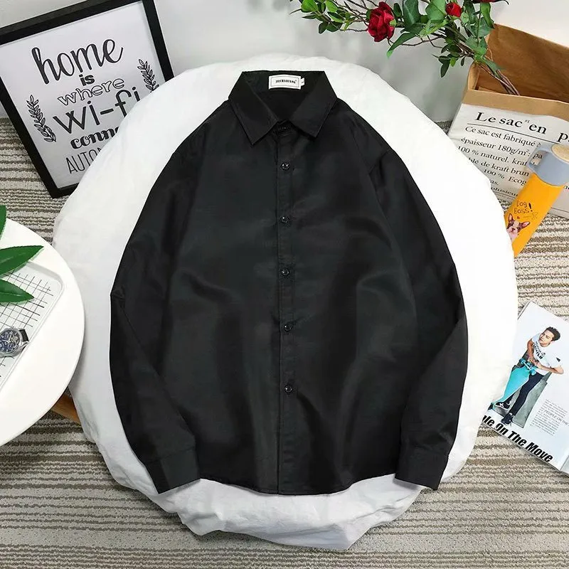 Men Long Sleeved White Shirt Casual Business Summer Korean Trendy Black Stylish Uniform Shirt