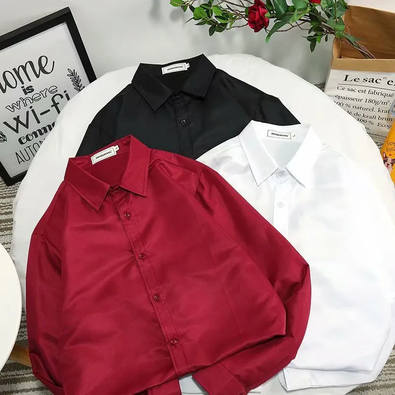 Men Long Sleeved White Shirt Casual Business Summer Korean Trendy Black Stylish Uniform Shirt