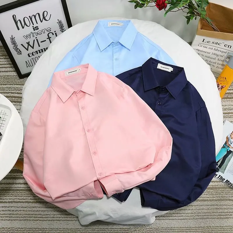Men Long Sleeved White Shirt Casual Business Summer Korean Trendy Black Stylish Uniform Shirt
