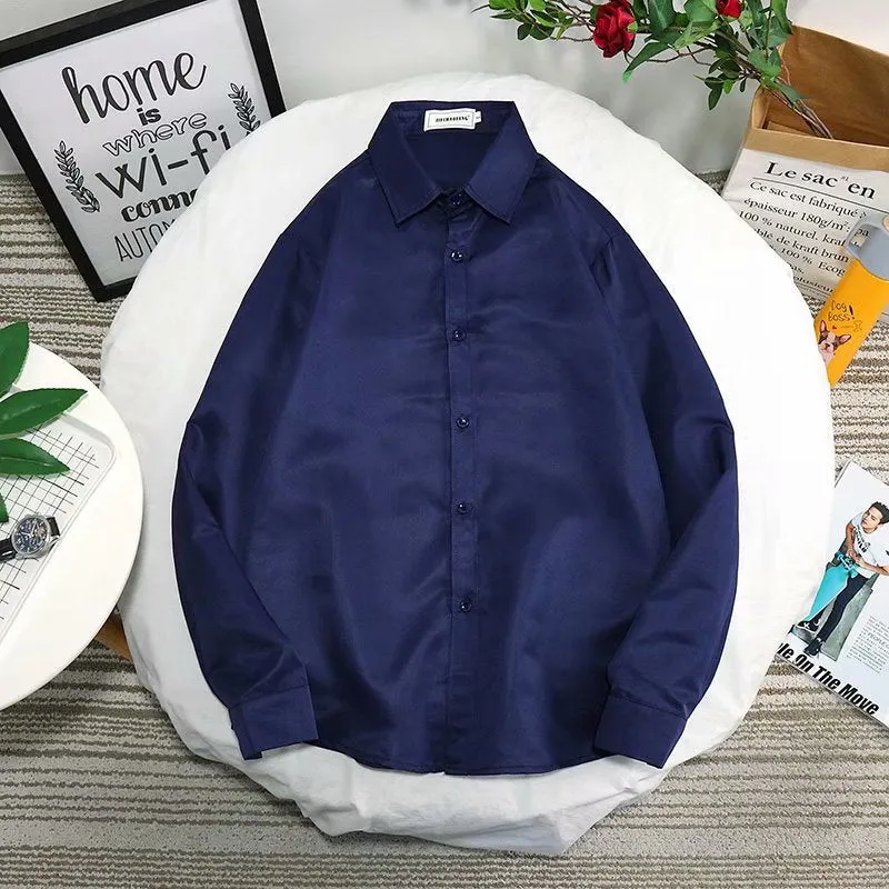 Men Long Sleeved White Shirt Casual Business Summer Korean Trendy Black Stylish Uniform Shirt