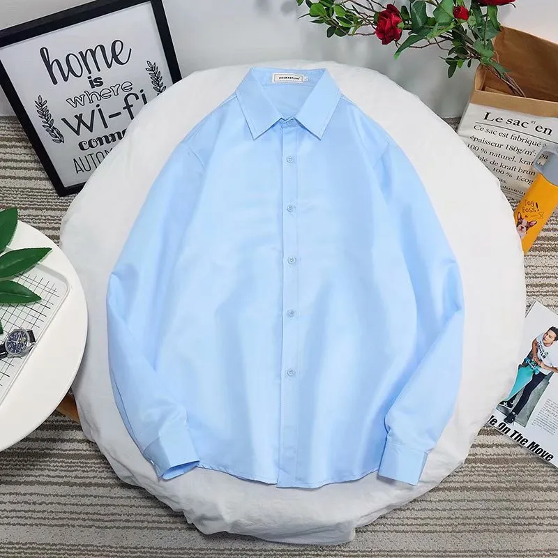 Men Long Sleeved White Shirt Casual Business Summer Korean Trendy Black Stylish Uniform Shirt