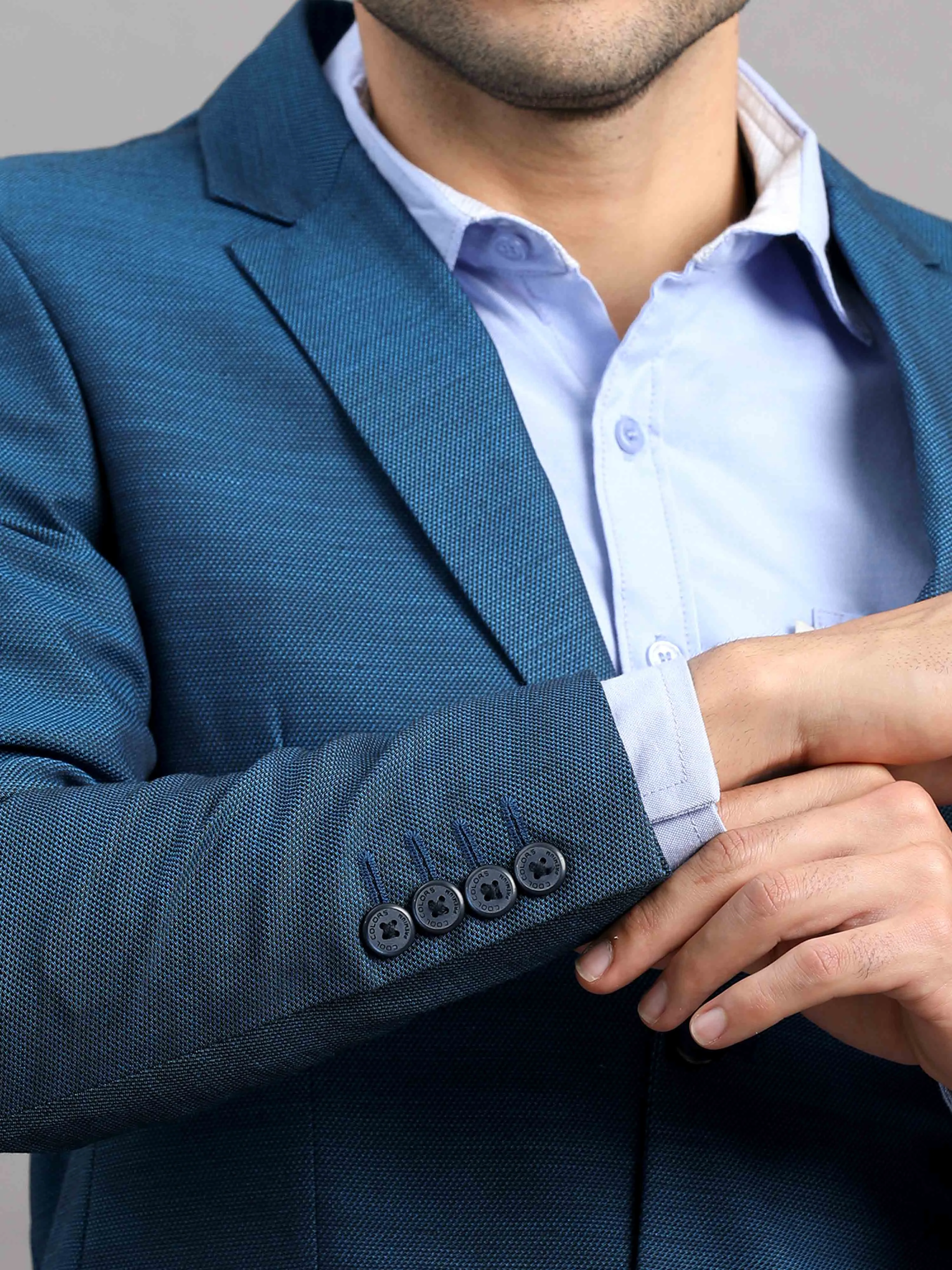 Men's Blue Slim Fit Cotton Blend Full Sleeve Plain Casual Blazer