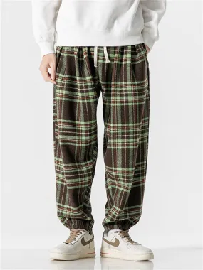 Men's Contrast Color Plaid Stylish Woolen Pants