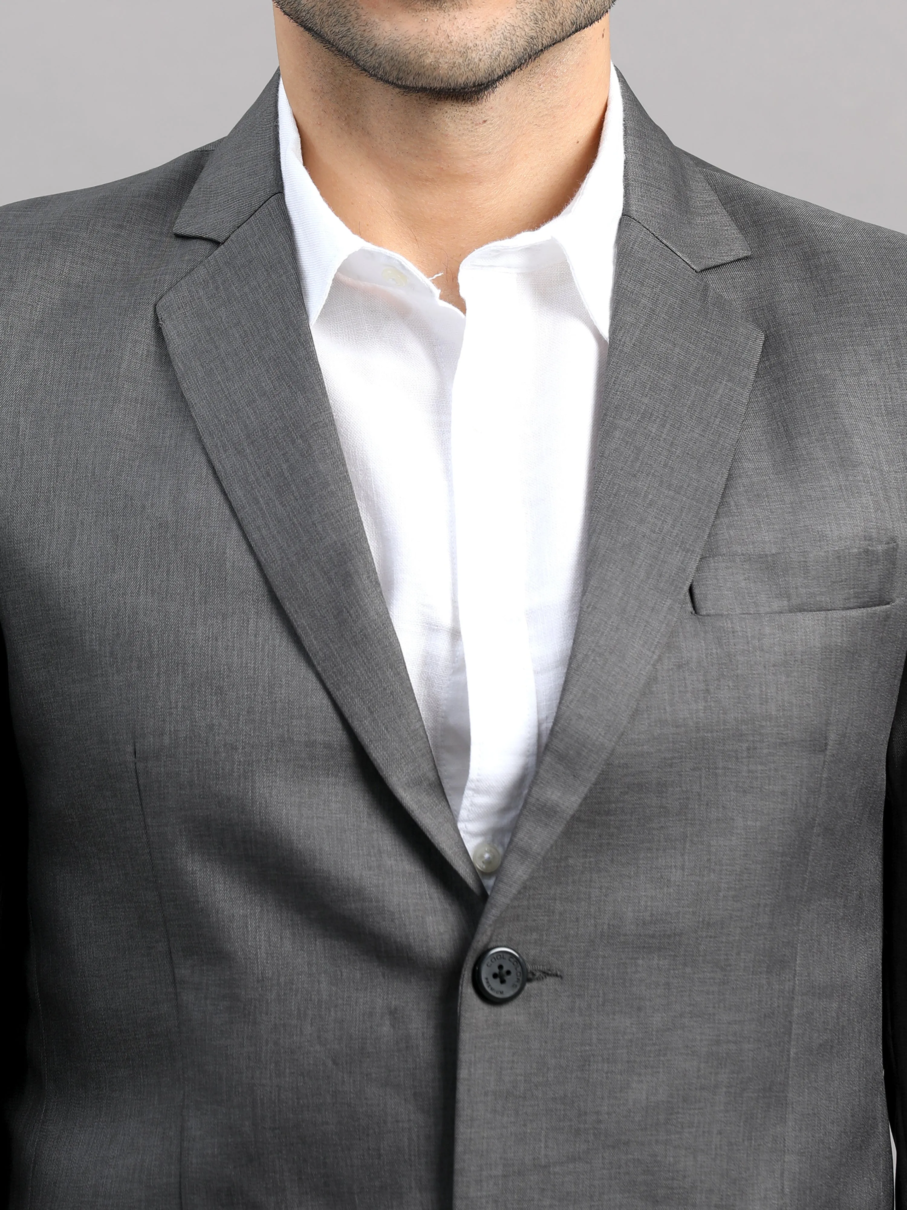 Men's Grey Slim Fit Cotton Blend Full Sleeve Solid Casual Blazer