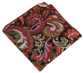 Midnight Black / Crimson Red Paisley Pocket Square - [2017 Spring]