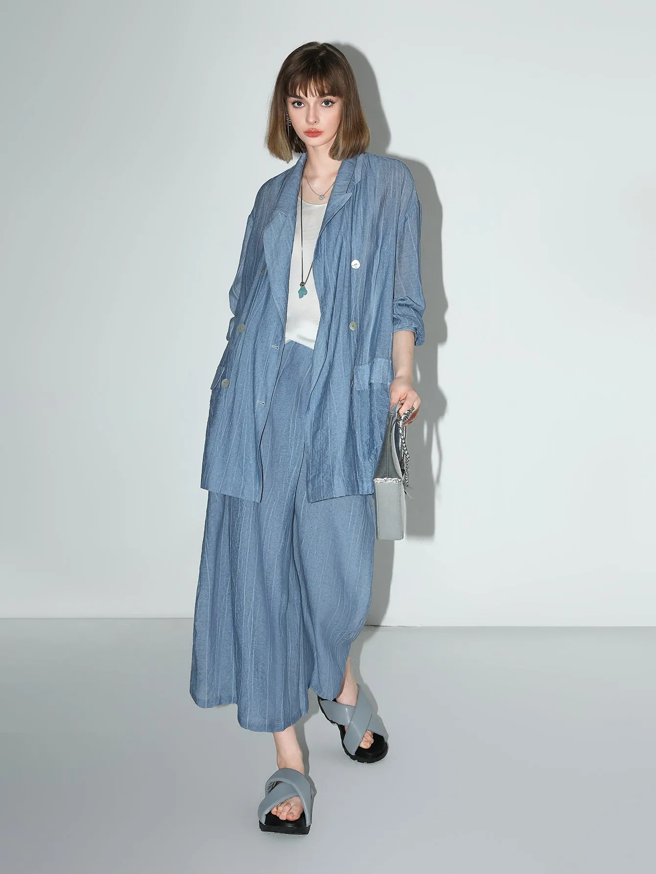 Muberry Blue Relaxed Double-Breasted Blazer