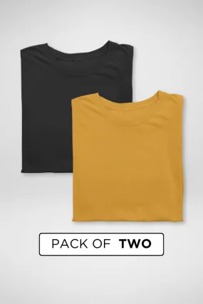 Mustard yellow and Black Plain T-shirts Combo for Women