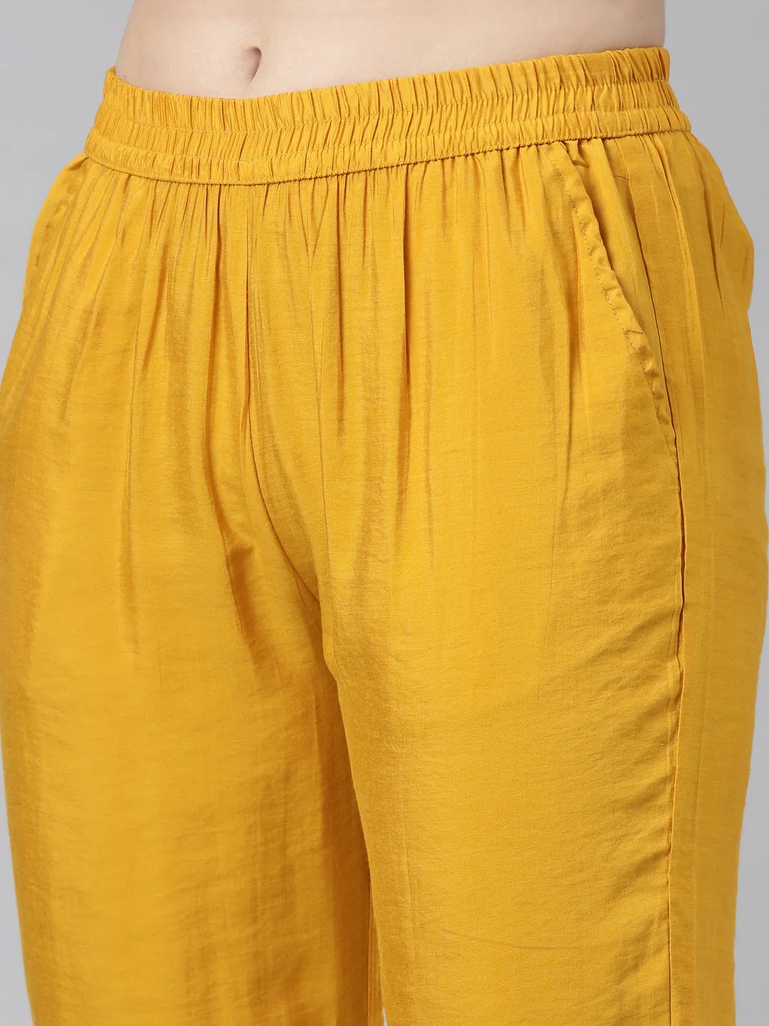 Neeru's Yellow Regular Straight Embroidered Kurta And Trousers