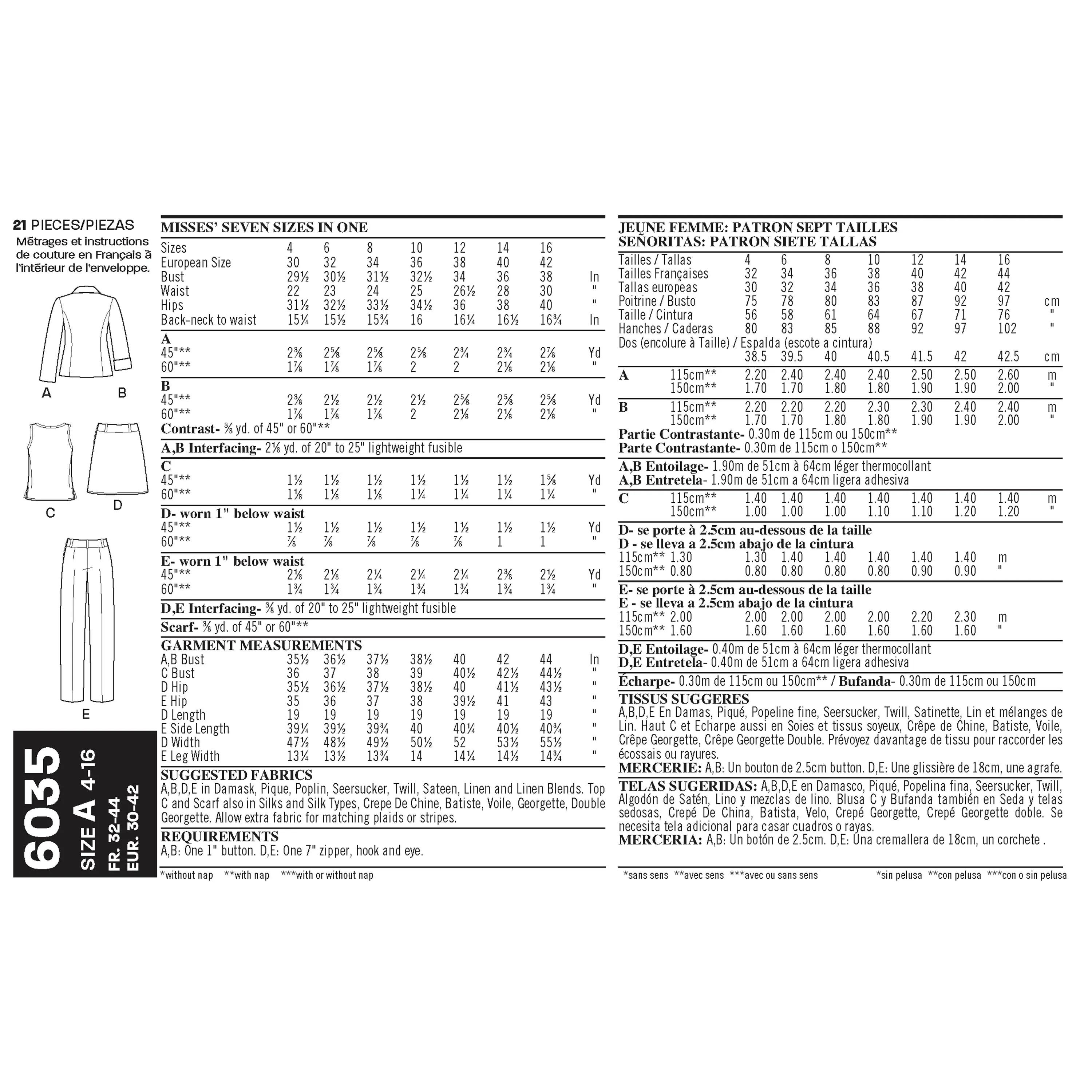 New Look Sewing Pattern 6035 - Misses' Separates