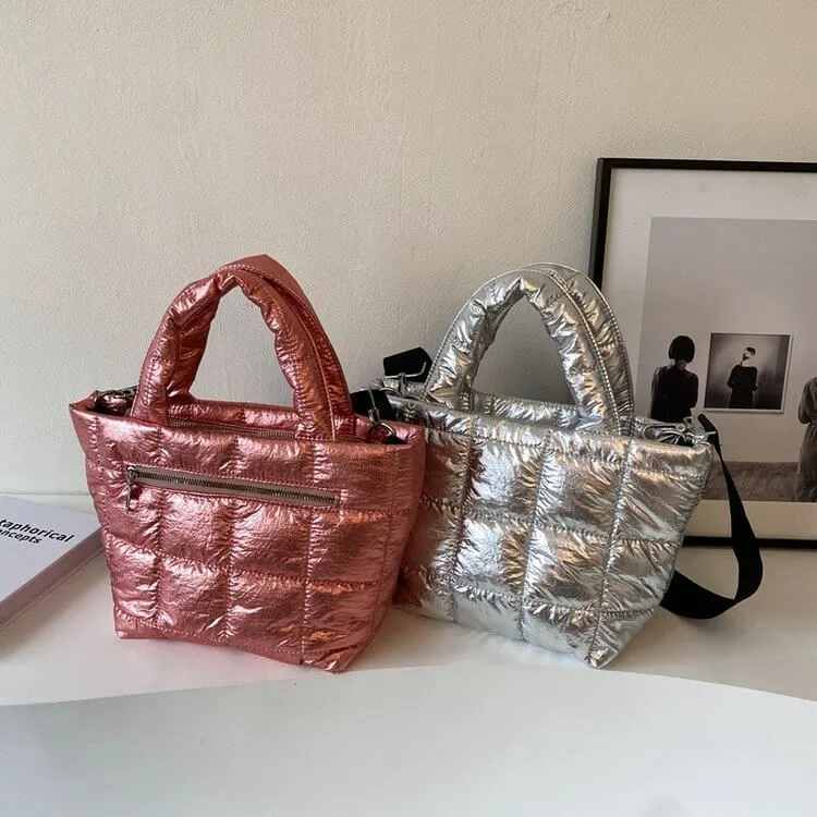 Nylon Quilted Puffer Tote Crossbody Bag-Showtown