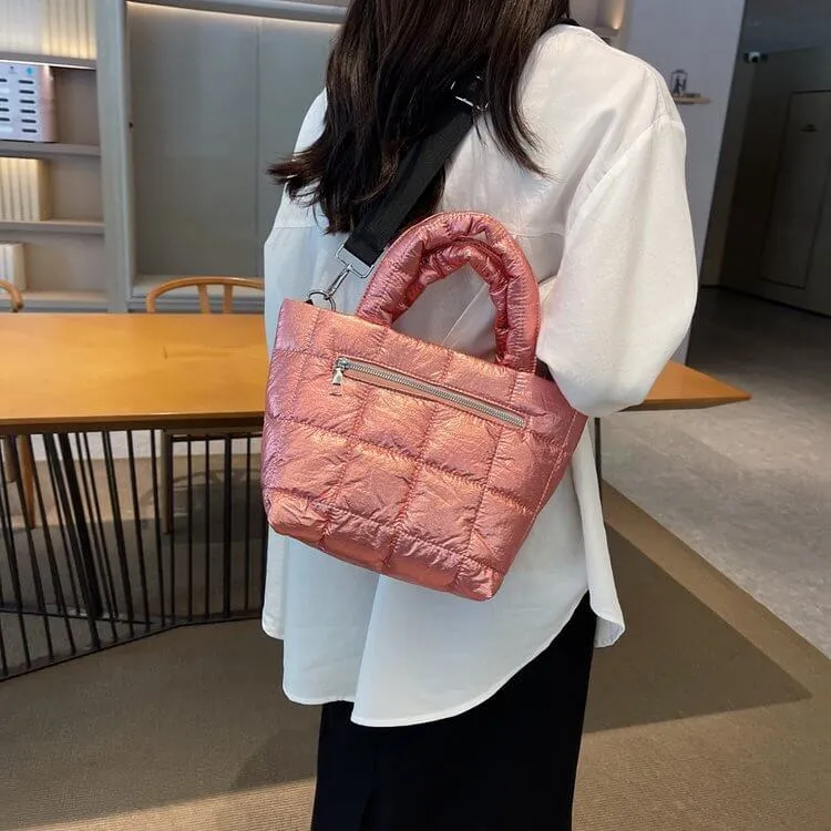 Nylon Quilted Puffer Tote Crossbody Bag-Showtown
