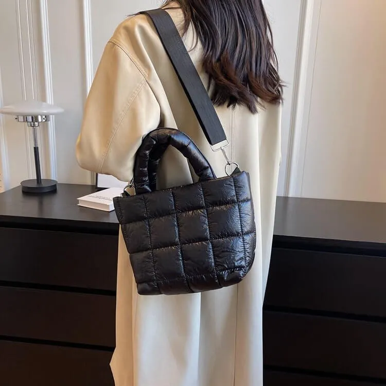 Nylon Quilted Puffer Tote Crossbody Bag-Showtown
