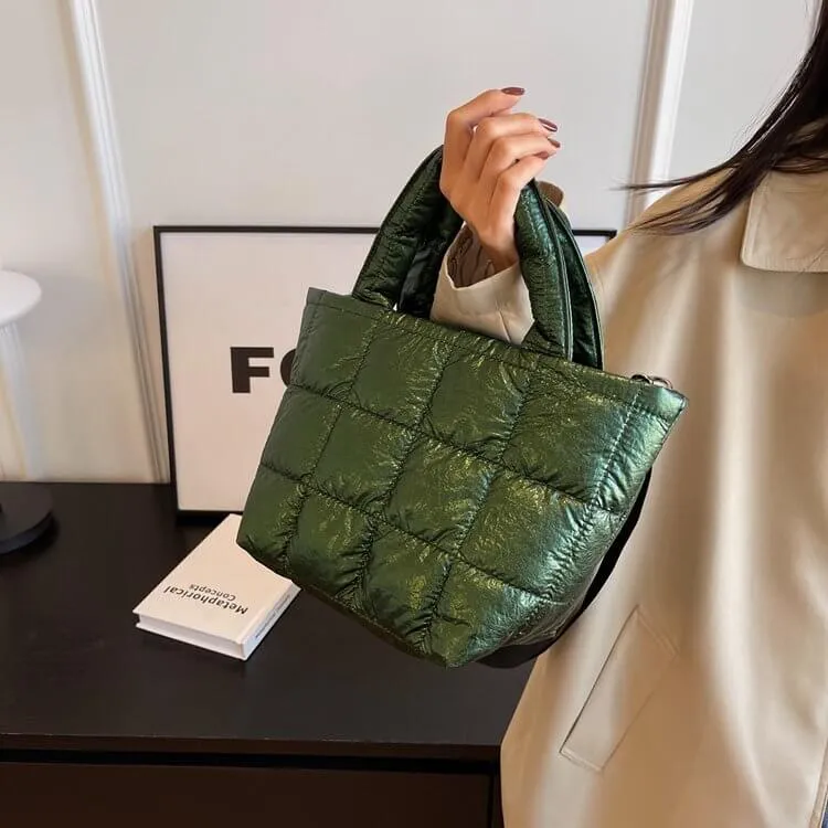Nylon Quilted Puffer Tote Crossbody Bag-Showtown