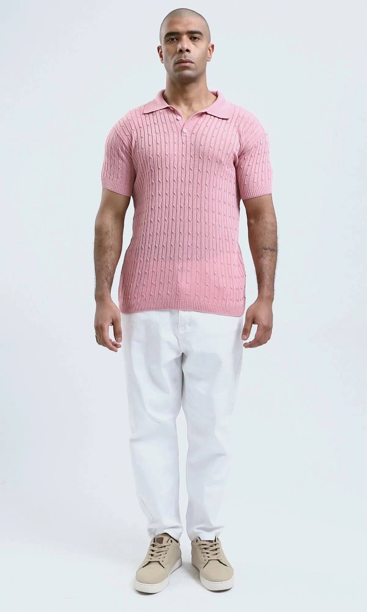 O183063 - Rose Solid Polo Shirt with Classic Collar