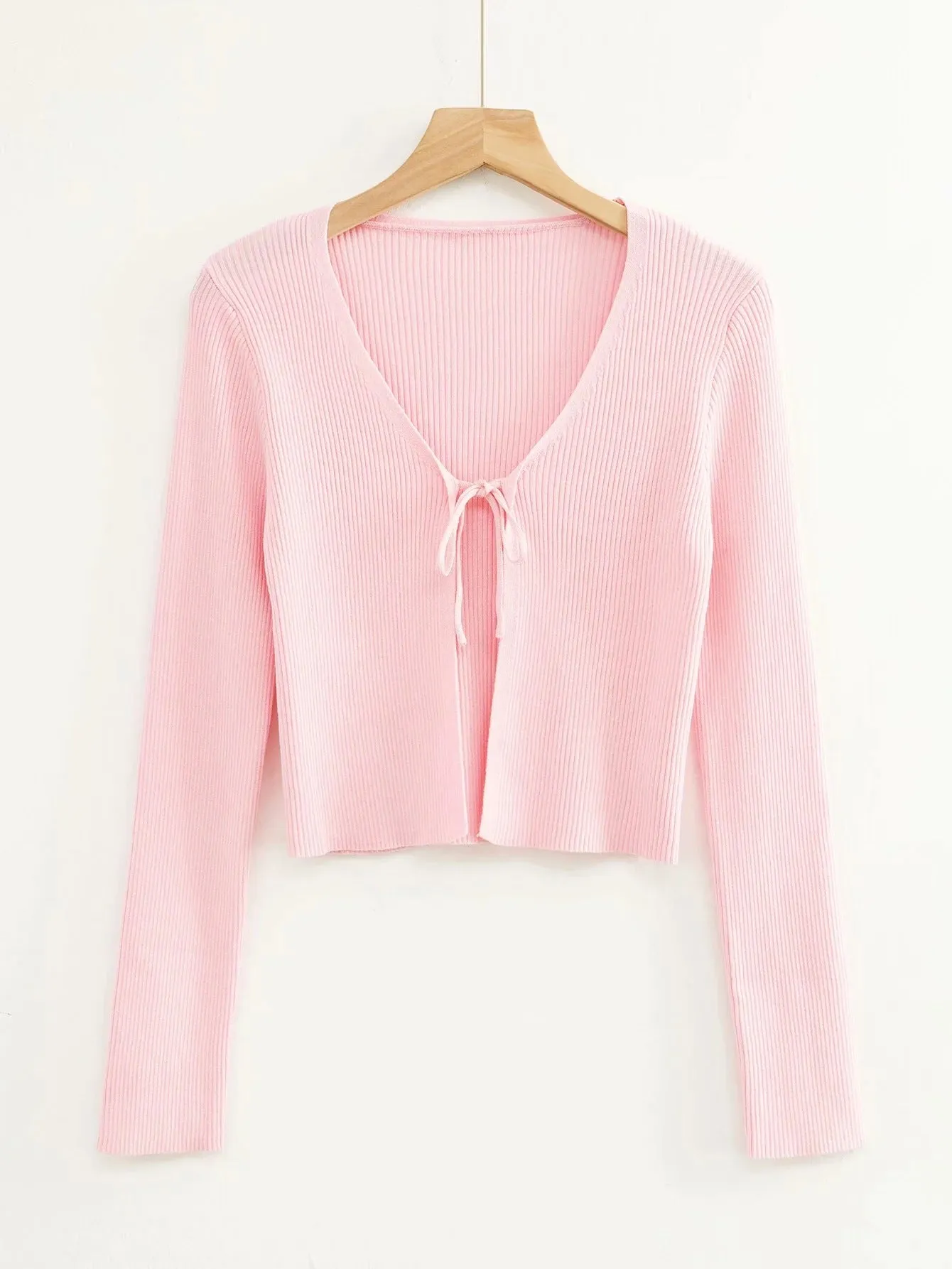 Plain Trendy Lace-Up V-Neck Cropped Slim Fit Women'S Knit Tops Wholesale Cardigans