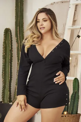 Plus Size Long Sleeve Button Romper