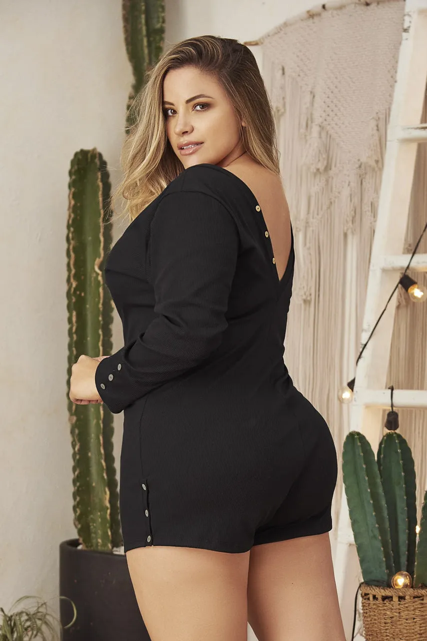 Plus Size Long Sleeve Button Romper