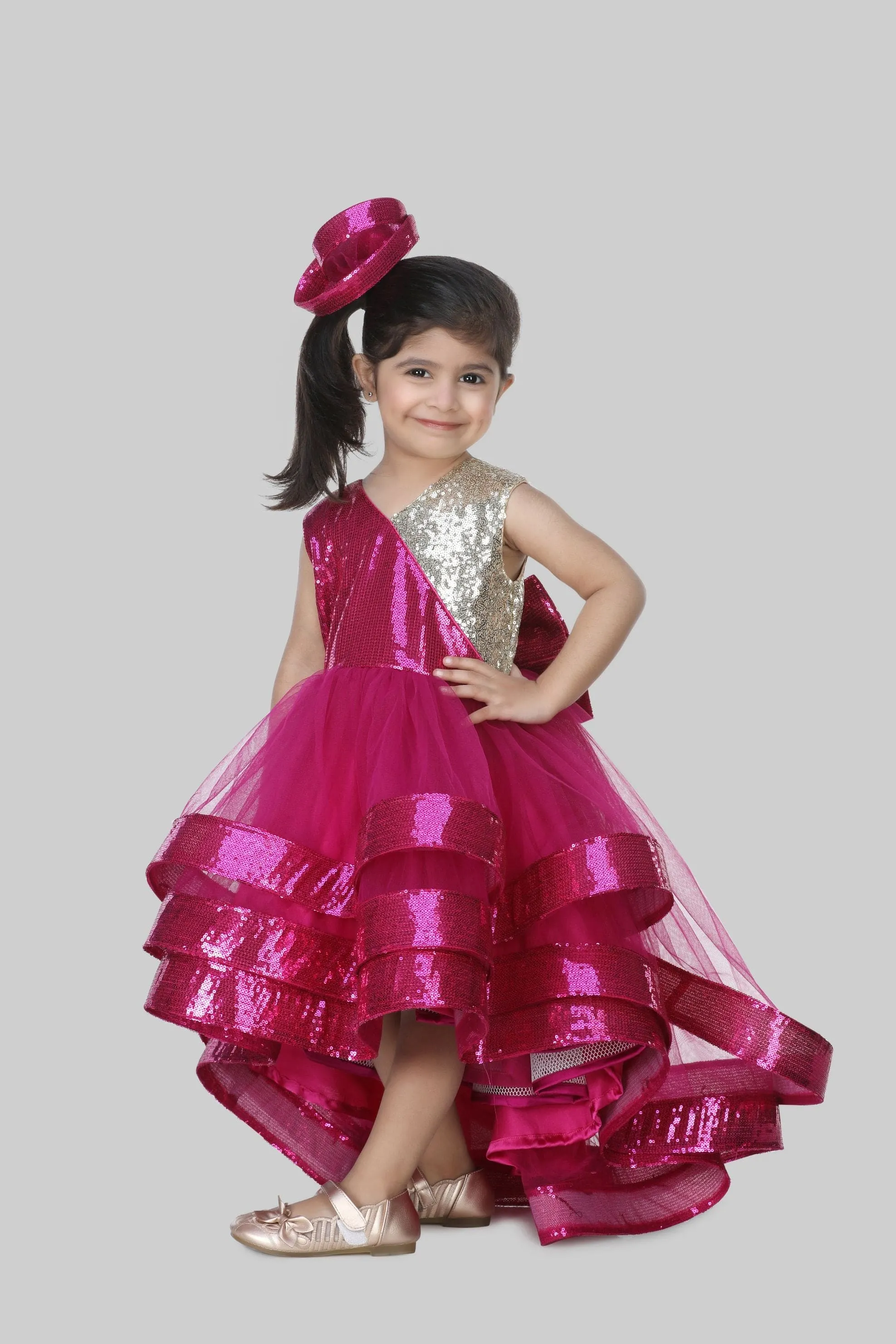 Pre-Order:  Stylish Reversible Sequin Work High Low Dress