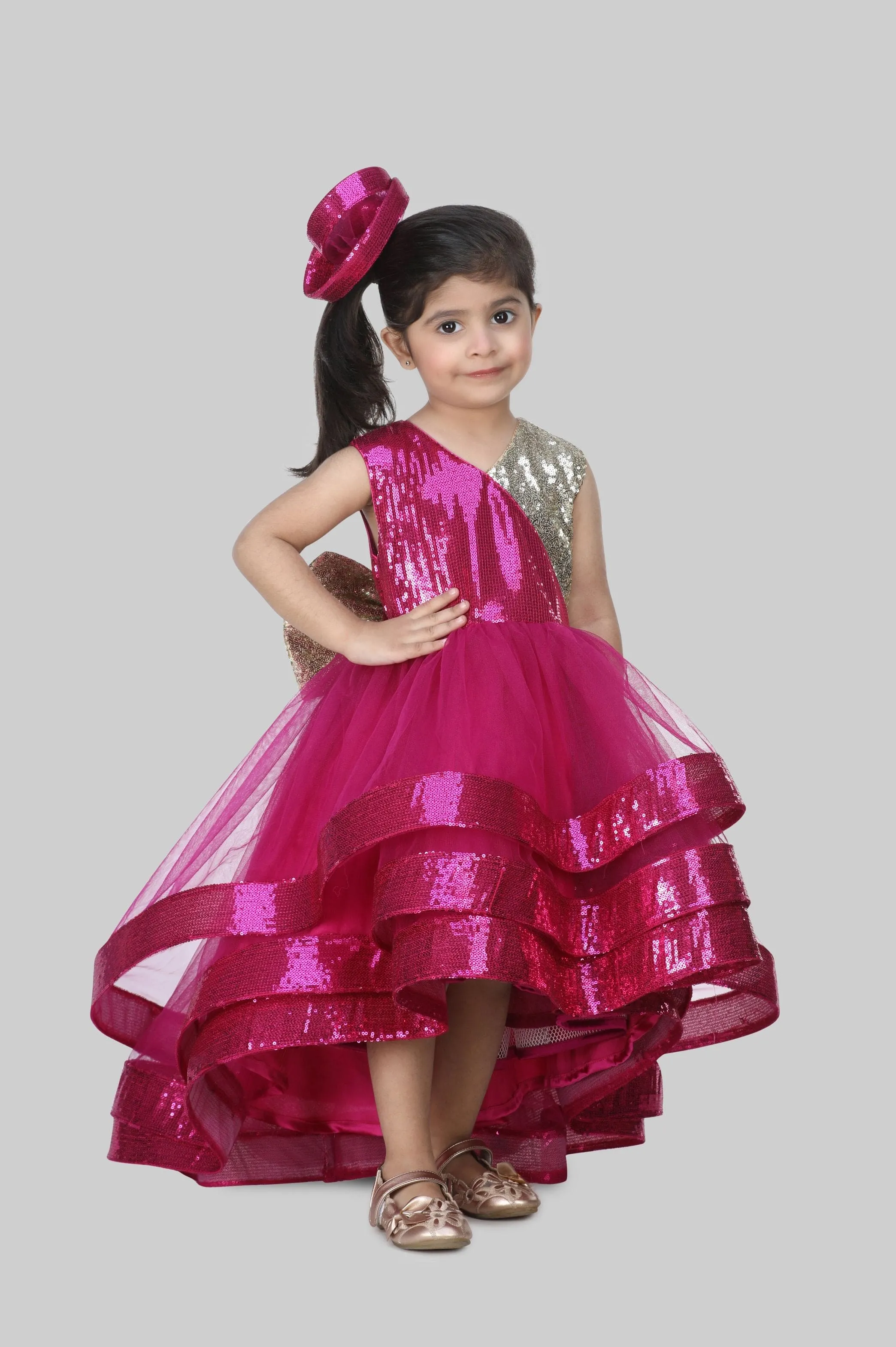 Pre-Order:  Stylish Reversible Sequin Work High Low Dress