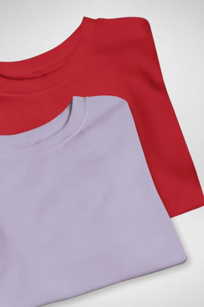 Red and Lavender Oversized T-Shirts Combo for Women