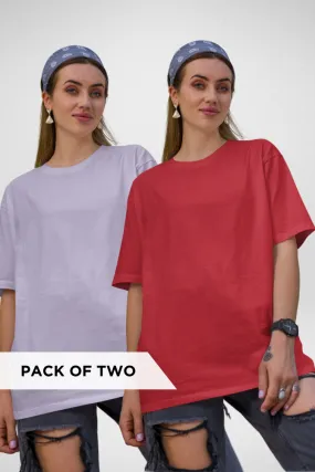 Red and Lavender Oversized T-Shirts Combo for Women