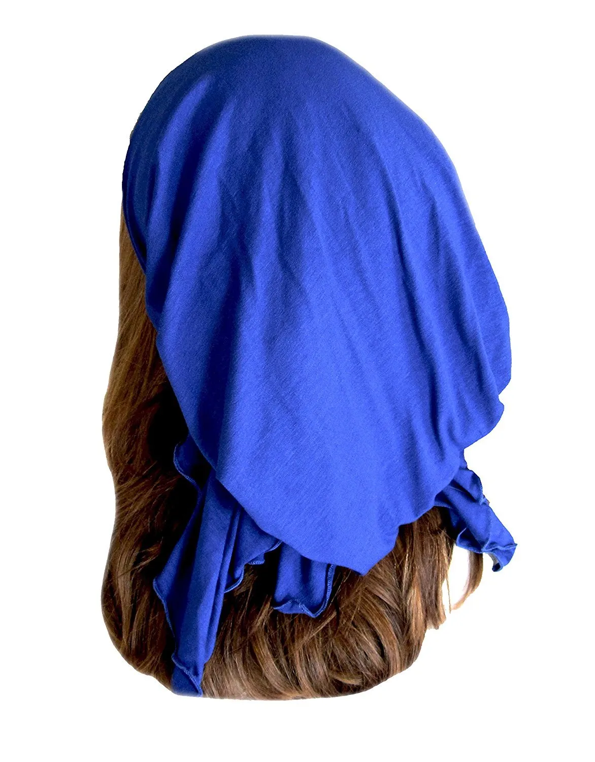 Royal Blue Pre-Tied Head-Cover Soft Cotton Snood Head Scarf Hat in 30 Different Colors! (Royal blue short - 026)