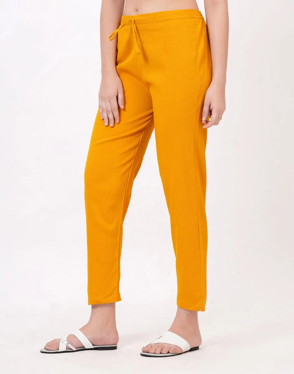 Satrangi Women's Mustard Viscose Lycra Trouser