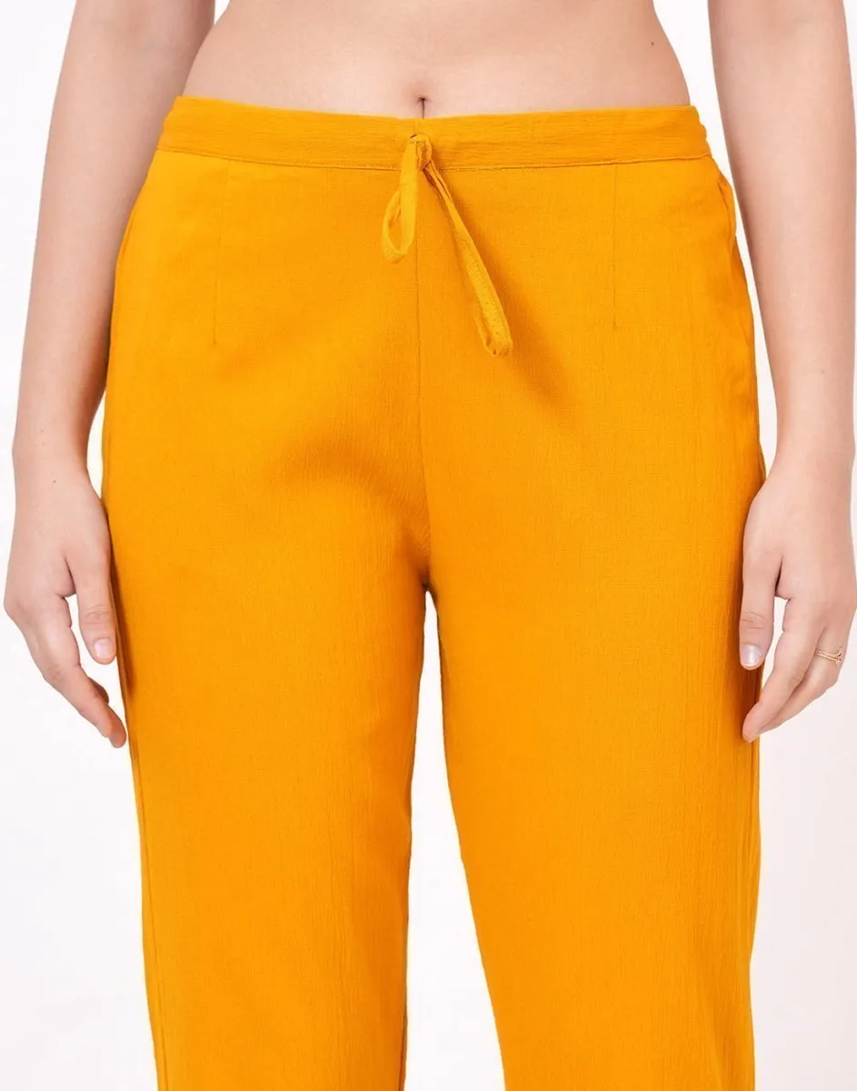 Satrangi Women's Mustard Viscose Lycra Trouser