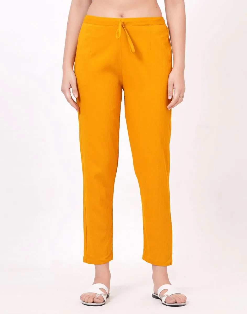Satrangi Women's Mustard Viscose Lycra Trouser