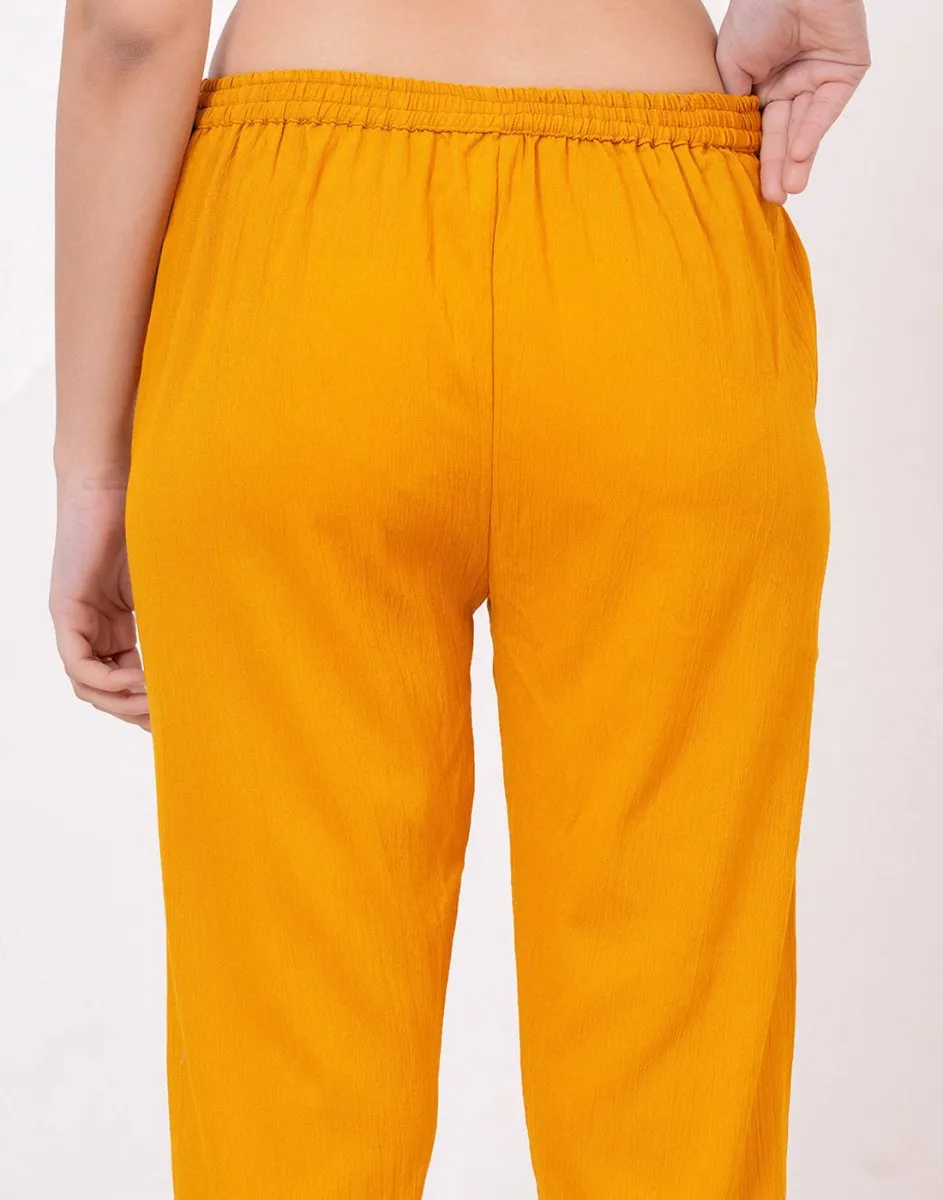 Satrangi Women's Mustard Viscose Lycra Trouser