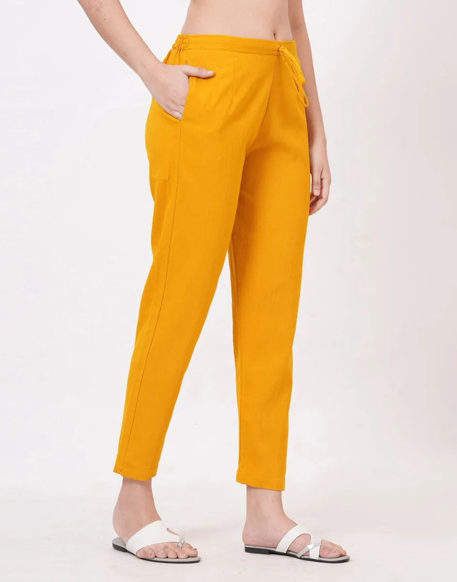 Satrangi Women's Mustard Viscose Lycra Trouser