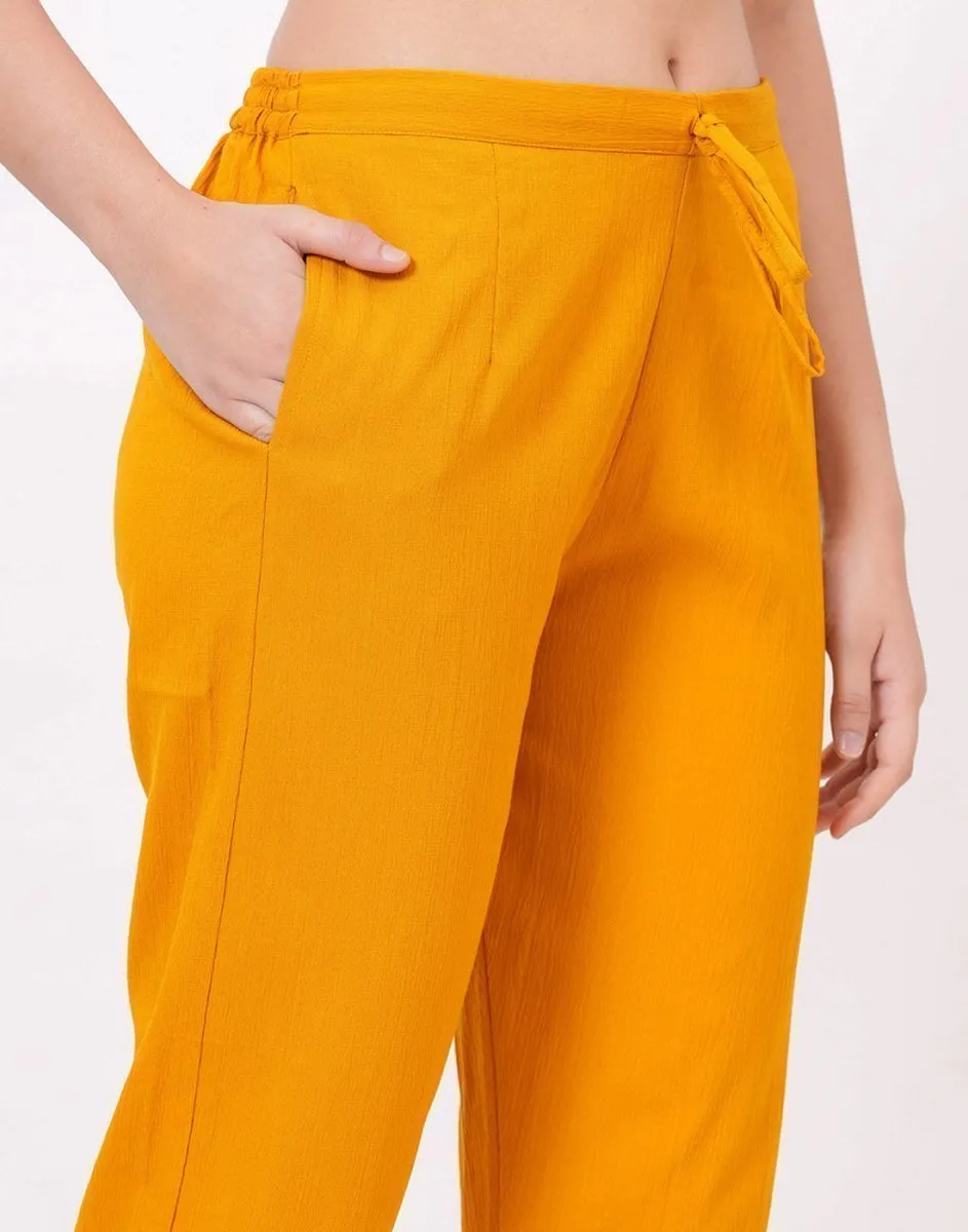Satrangi Women's Mustard Viscose Lycra Trouser