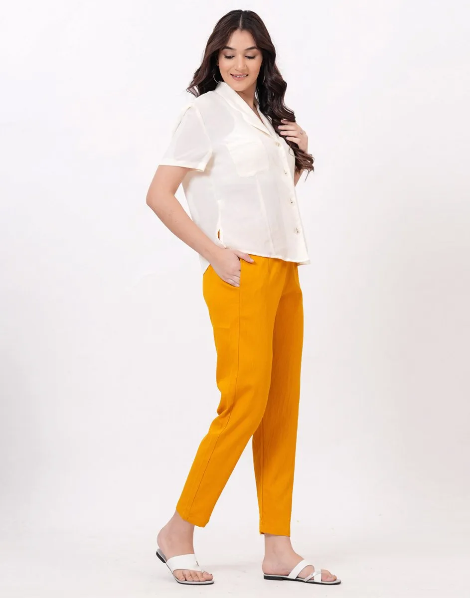 Satrangi Women's Mustard Viscose Lycra Trouser