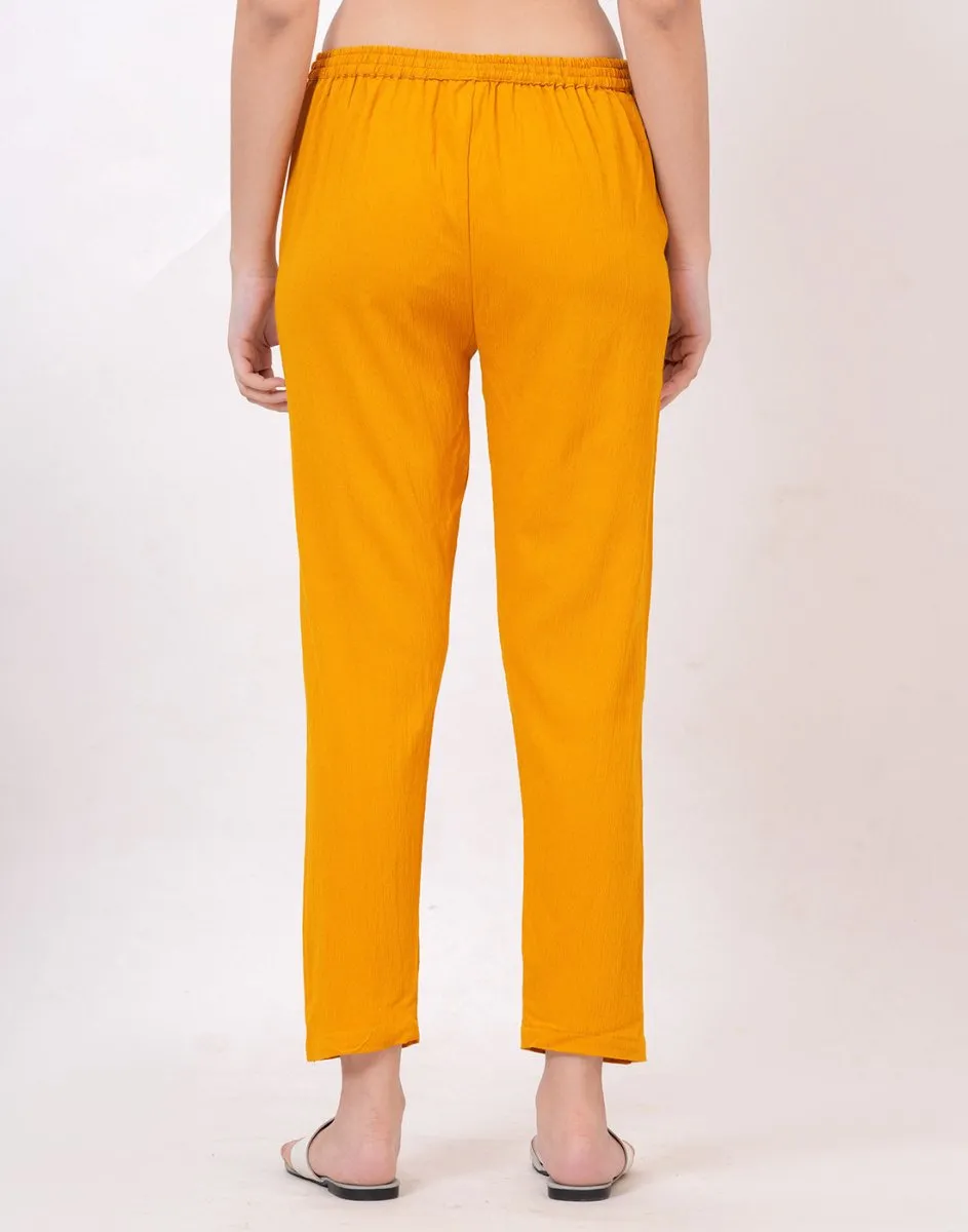 Satrangi Women's Mustard Viscose Lycra Trouser