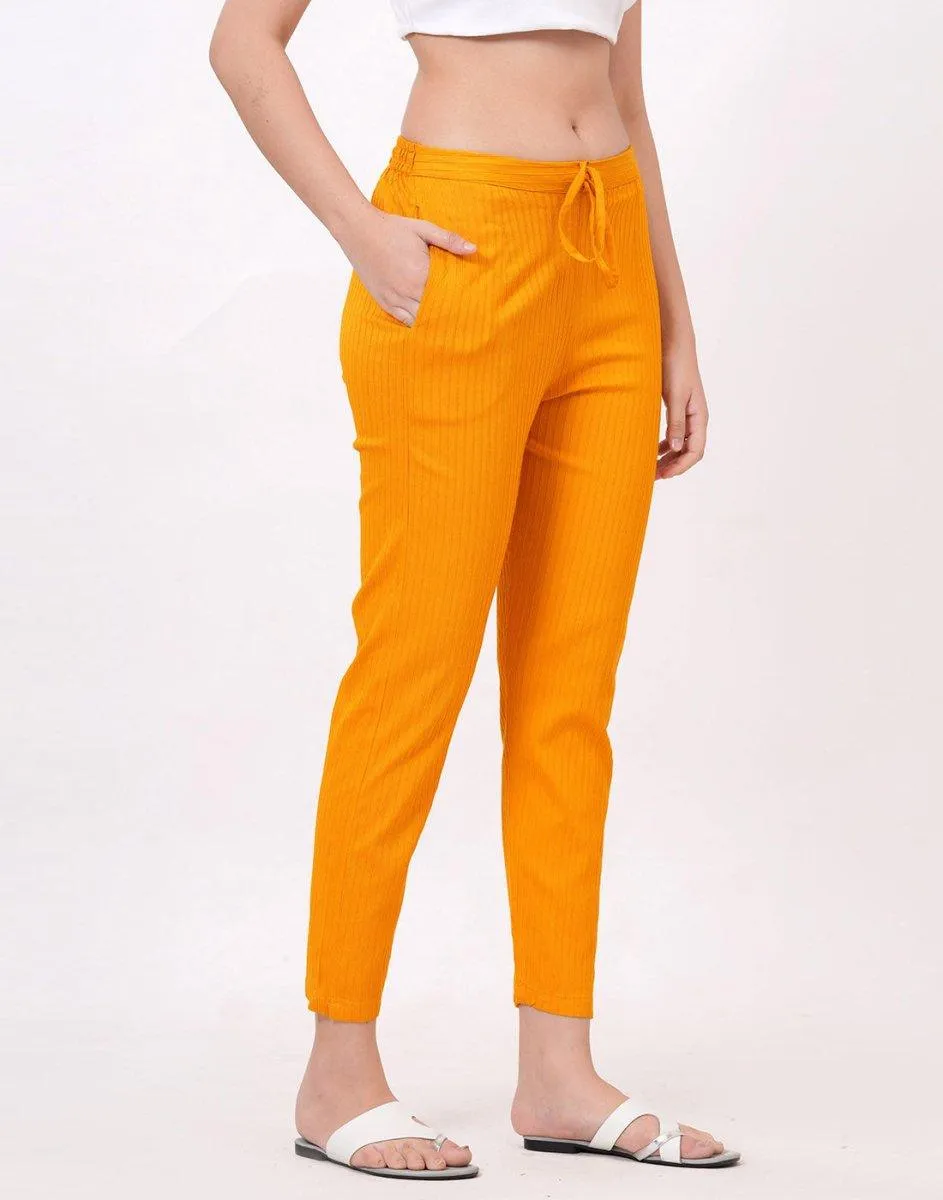 Satrangi Women's Mustard Viscose Ribbed Lycra Trouser