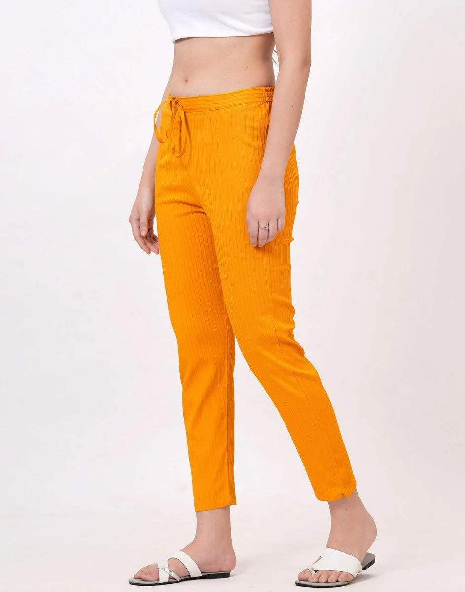 Satrangi Women's Mustard Viscose Ribbed Lycra Trouser