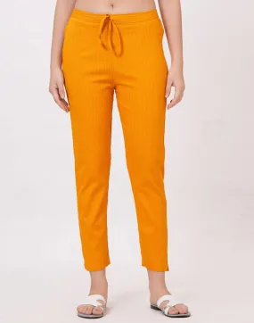 Satrangi Women's Mustard Viscose Ribbed Lycra Trouser