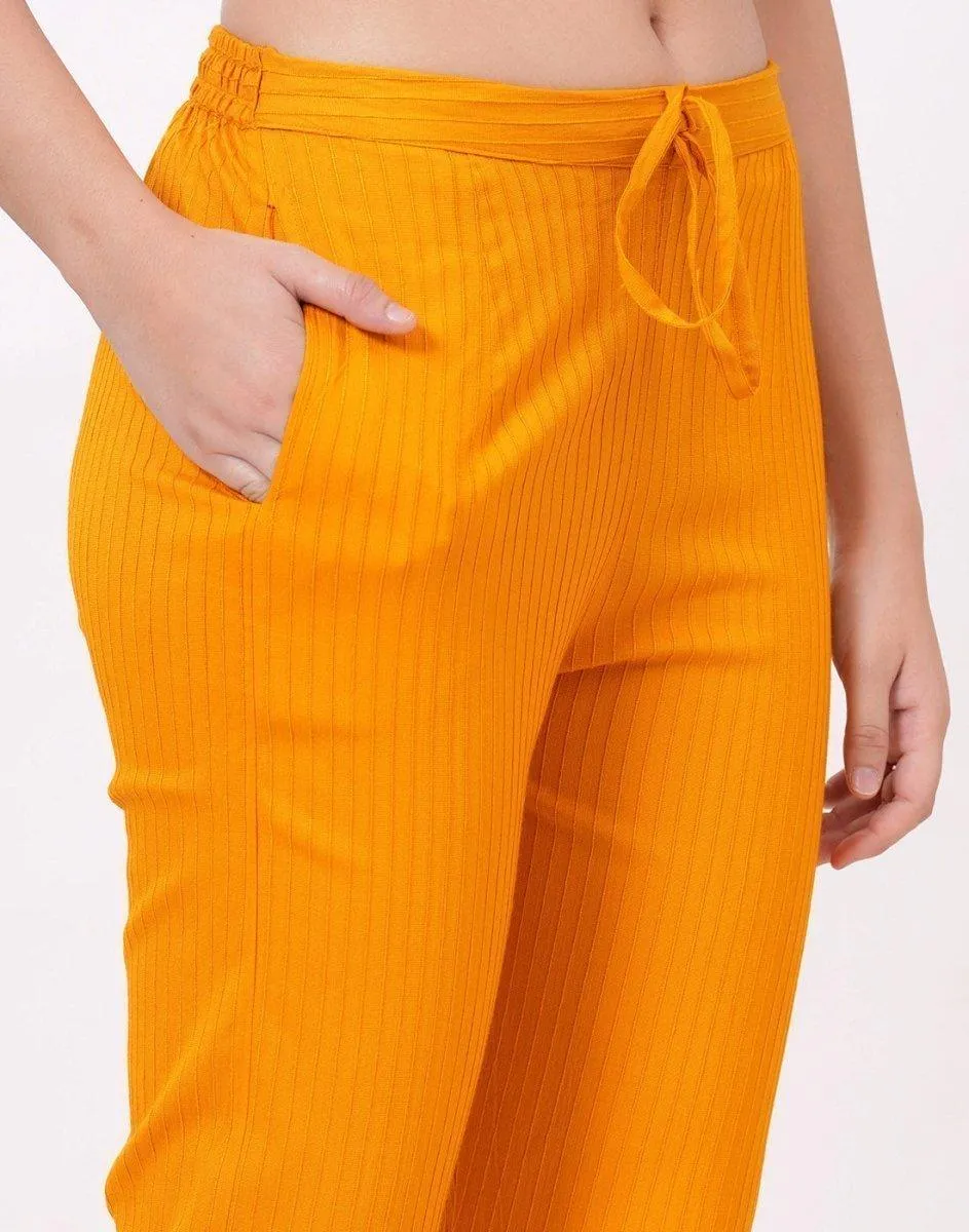 Satrangi Women's Mustard Viscose Ribbed Lycra Trouser