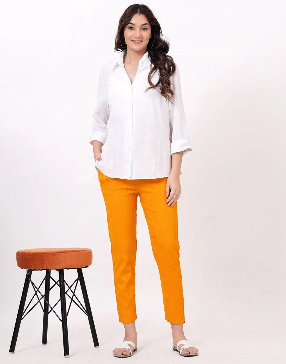 Satrangi Women's Mustard Viscose Ribbed Lycra Trouser