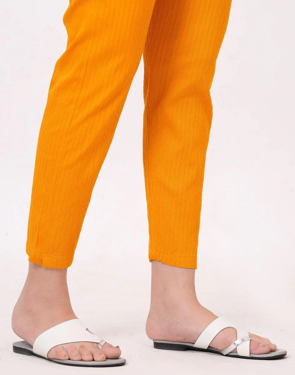Satrangi Women's Mustard Viscose Ribbed Lycra Trouser